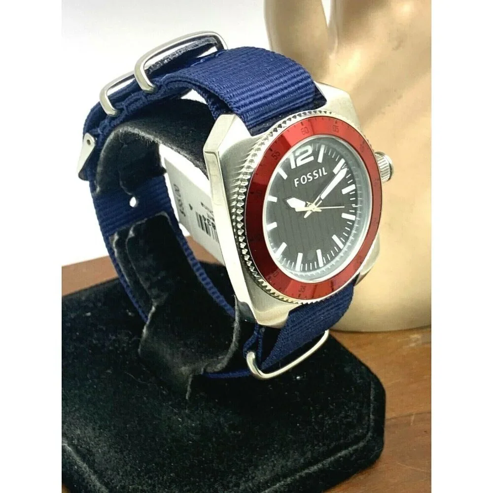Fossil Men's Watch WB1042 Quartz Black Dial 38mm Blue Nylon Strap